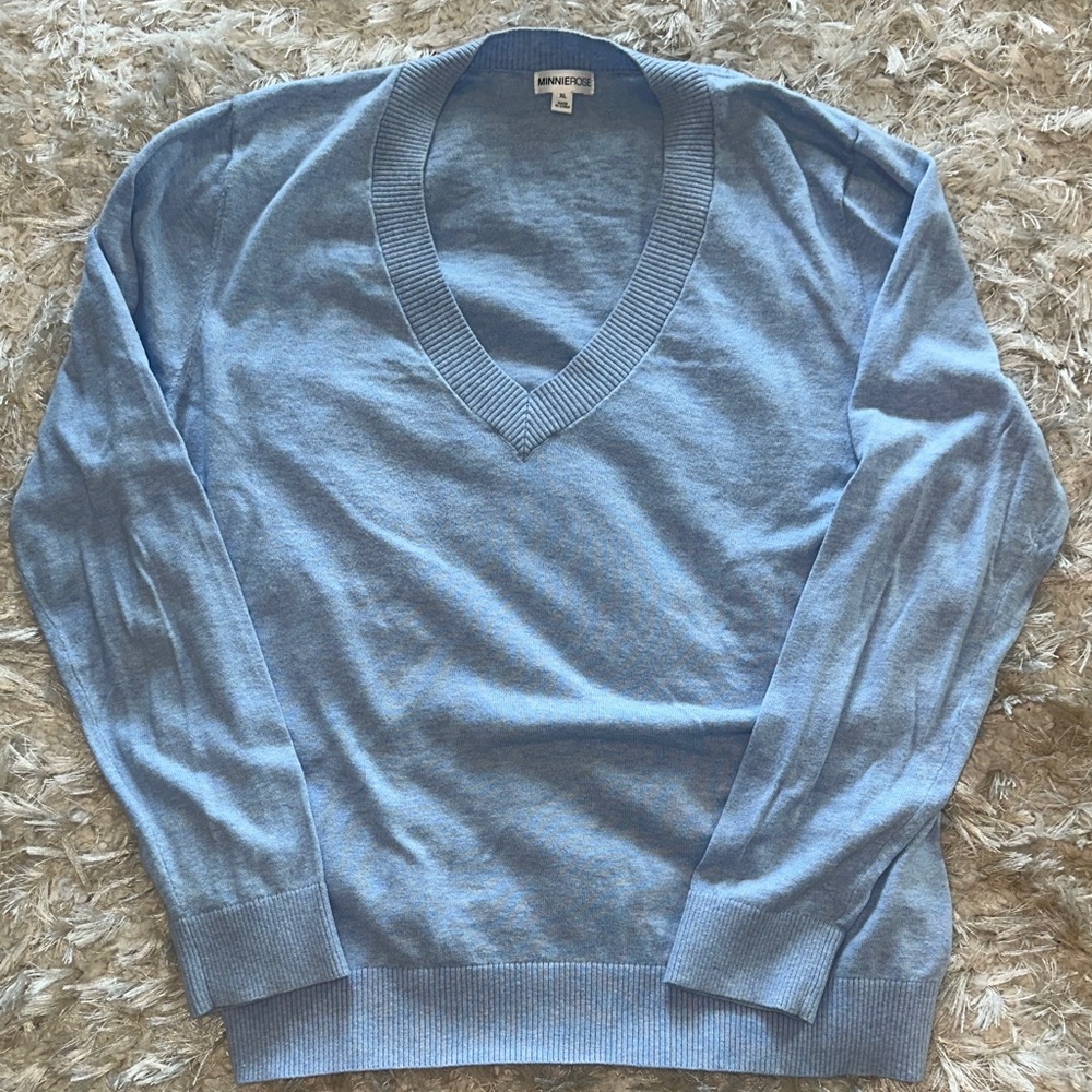 Minnie Rose Light Blue V-Neck Sweater XL